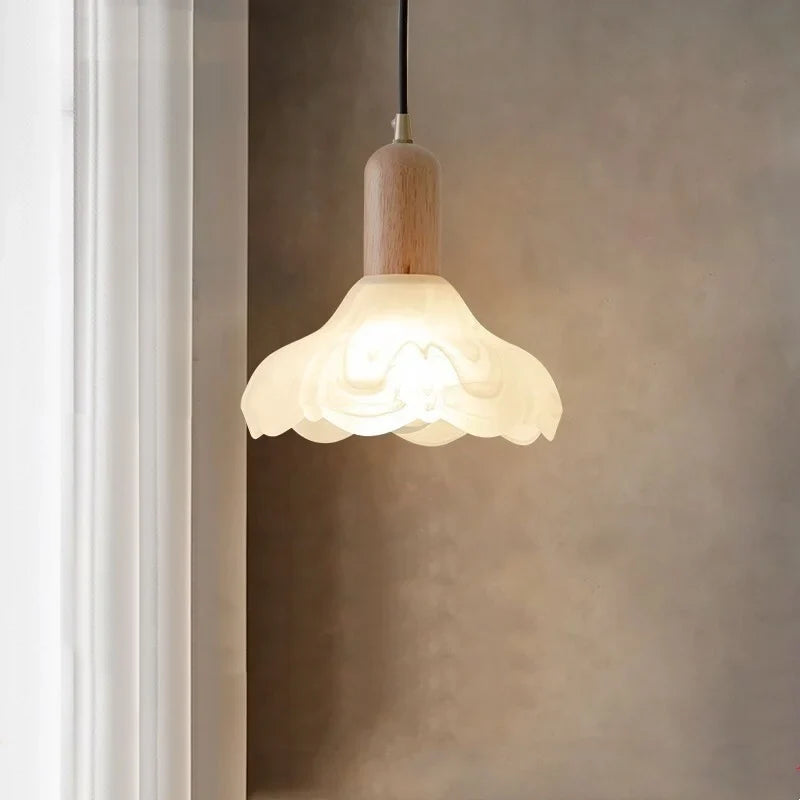 Afralia™ Wood Glass LED Pendant Light Suspension Luminaire for Home Decor