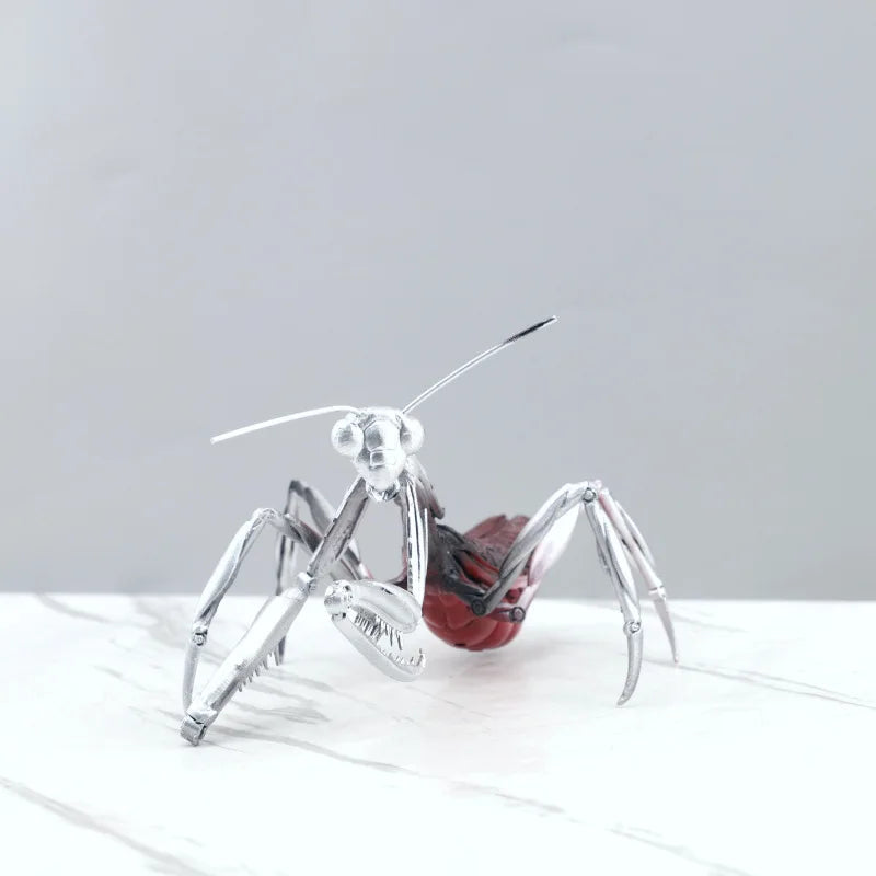 Afralia™ Simulated Insect Sculpture Mantis Silver Decor Figurine Metal Home Decor Accessory