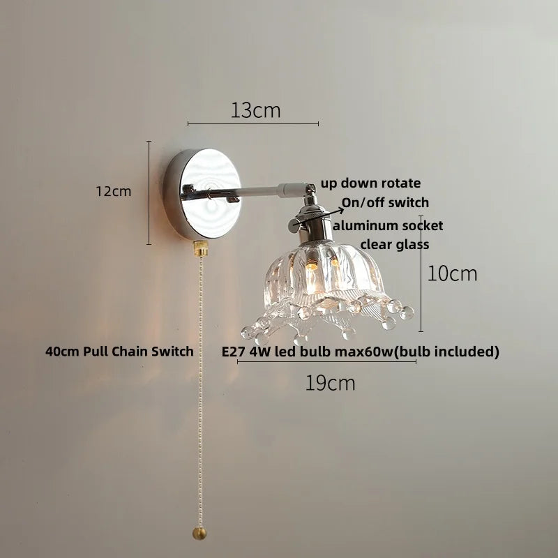Afralia™ Clear Glass LED Wall Lamp Pull Chain Switch Modern Up Down Rotatable Stair Light Fixtures