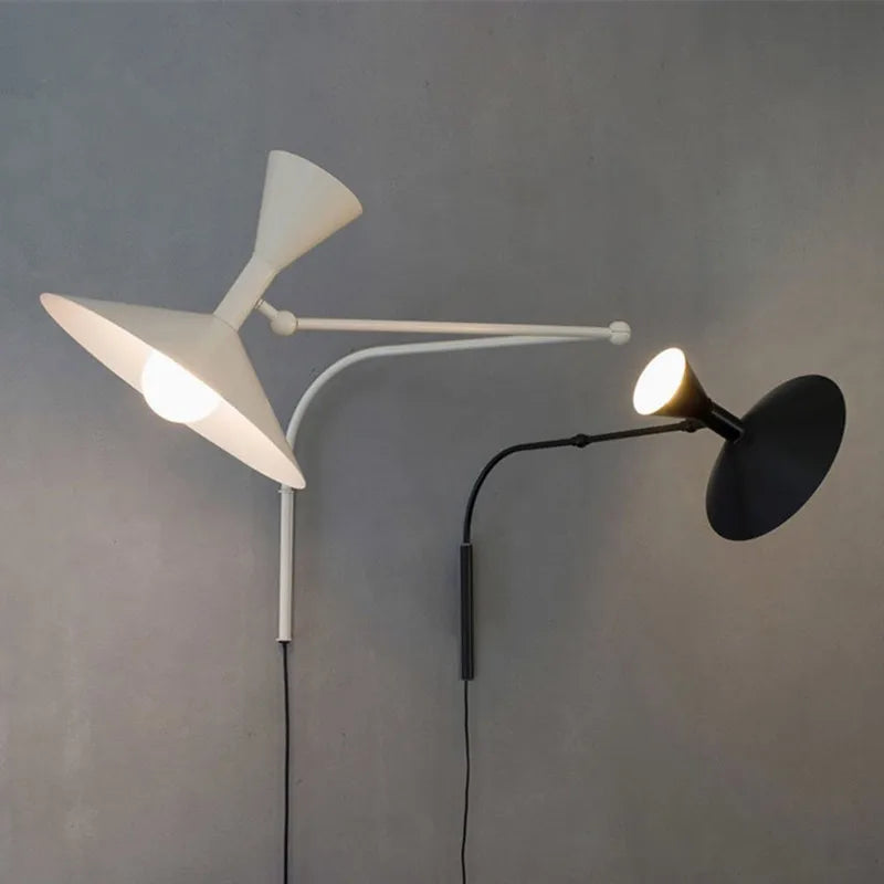 Afralia™ Marseille Swing Arm Wall Lamp White Black Metal for Living Room Study Bedroom