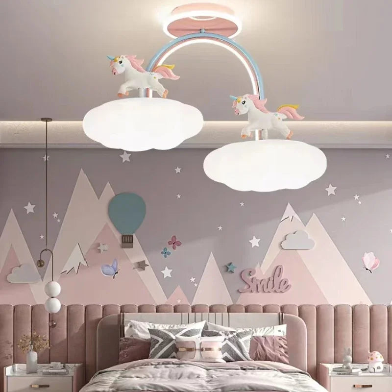 Afralia™ Cloud Unicorn Cartoon Ceiling Light for Children's Room Eye Protection