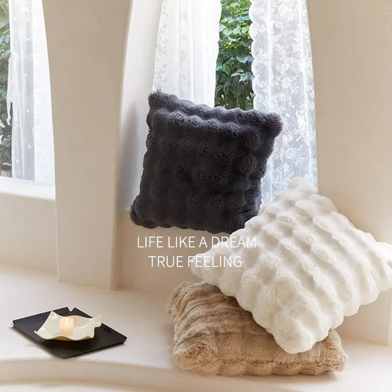 Afralia™ Tuscan Style Faux Fur Throw Pillow Luxury Sofa Cushion Plush Seat/Back Pillows