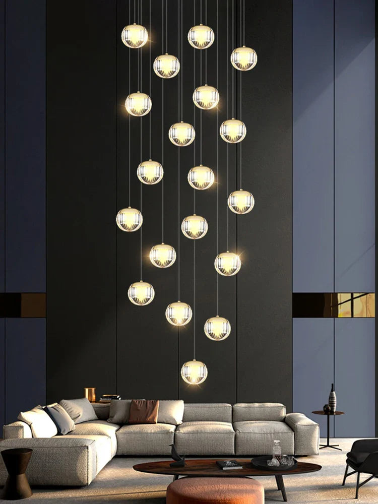 Afralia™ Luxury Acrylic Ball Staircase Chandelier for Living Room, Kitchen, and Restaurant