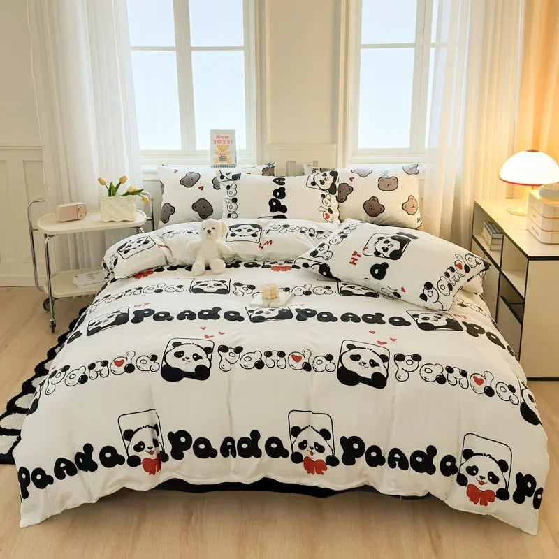 Afralia™ Children Cartoon Print Bedding Set, Double-Layer Yarn Quilt Cover, Cozy Bedroom Decor