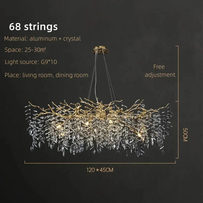 Afralia™ Luxury Crystal Chrome Chandelier Silver Gold LED Tree Branch Chandelier for Living Dining Room