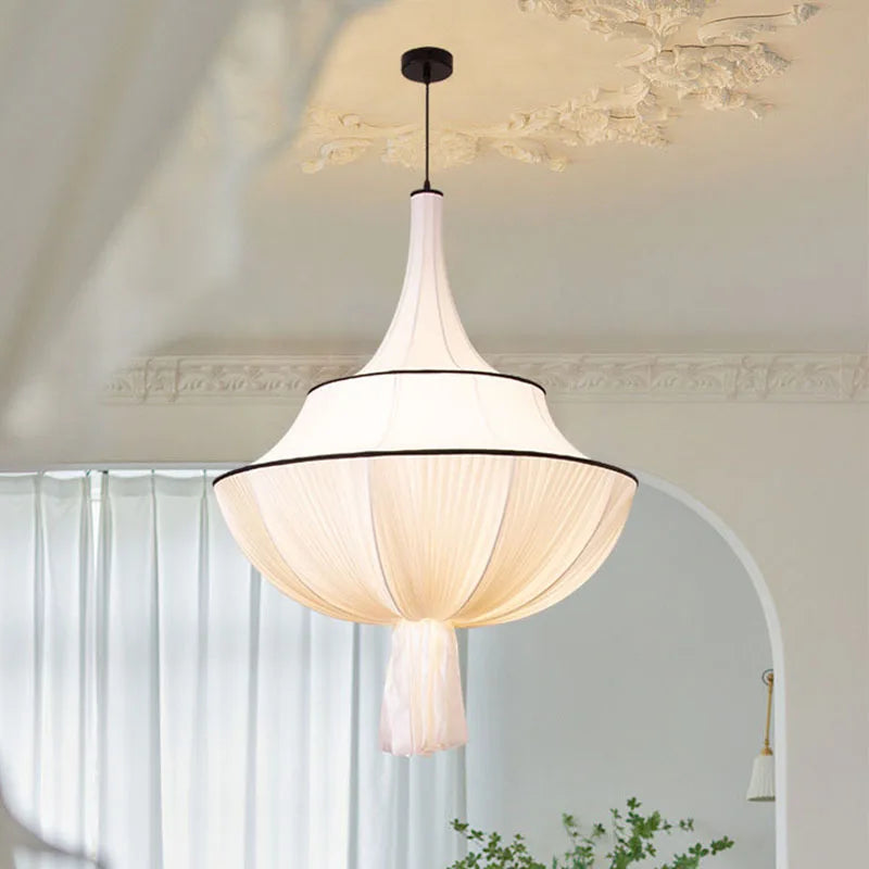 Afralia™ White Fabric Chandelier - Nordic LED Hanging Light for Living Room, Bedroom & Hotel