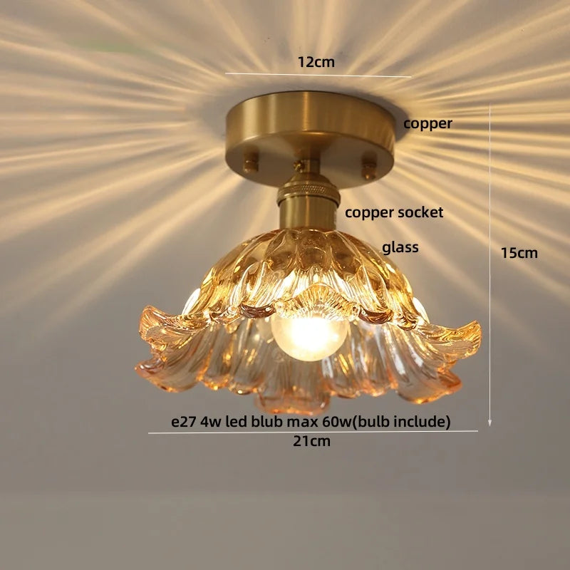 Afralia™ Glass Grid LED Ceiling Lamp: Luxury Crystal Nordic Copper Ceiling Lights