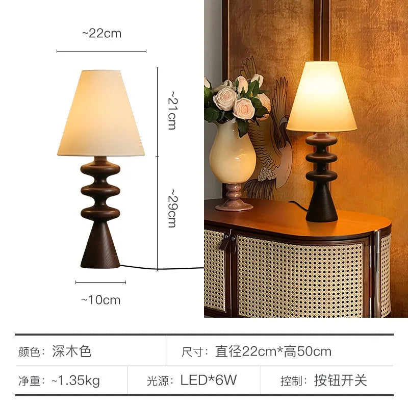 Afralia™ Medieval Solid Wood Table Lamp LED E27 Art Decor Desk Lights