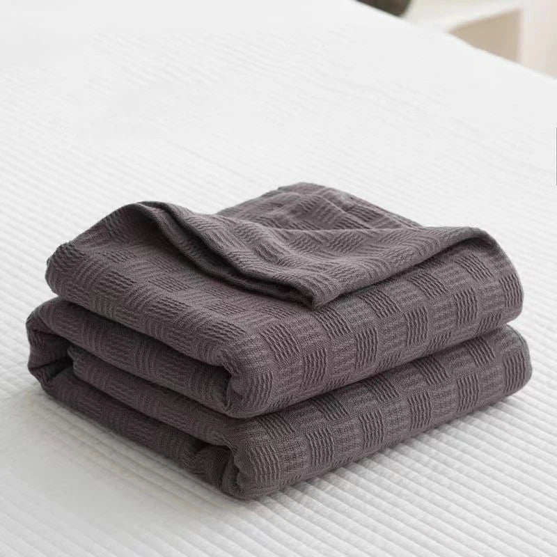 Afralia™ Cotton Waffle Towel Quilt Single Blanket for Office & Picnics