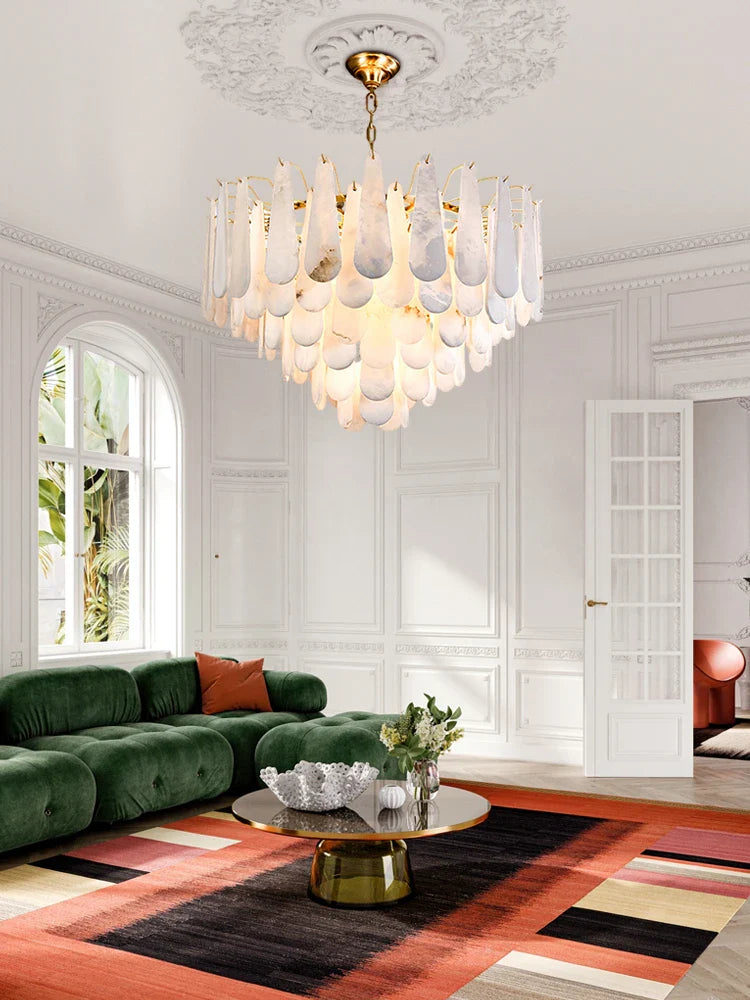 Afralia™ Marble Water Drop LED Chandelier: Trendy Alabaster Lustre Suspension Lighting for Living Room