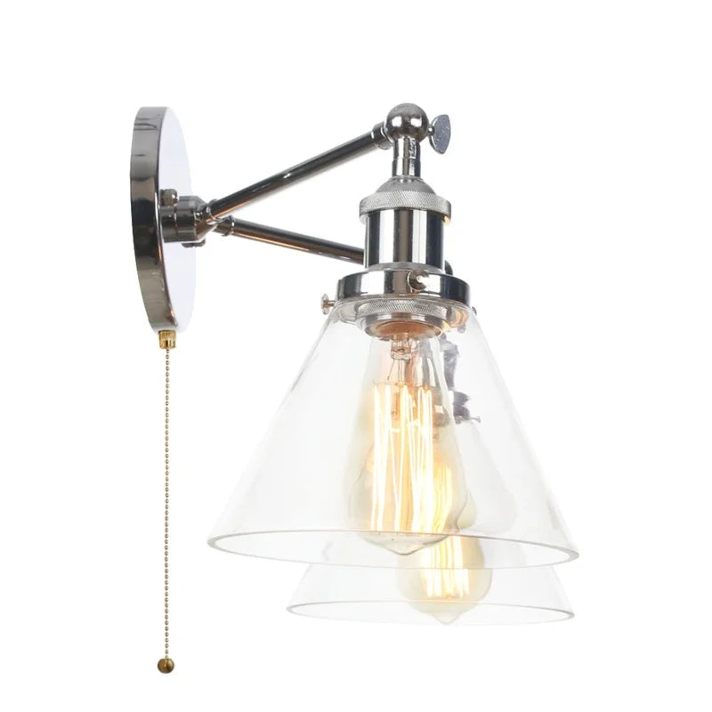 Afralia™ Retro LED Wall Light with Pull Chain Switch, 2 Heads Sconce for Living Room