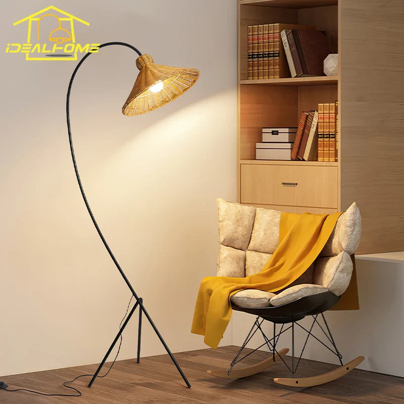 Afralia™ Rattan Weaving Floor Lamp LED Minimalist Design for Living Room Bedroom