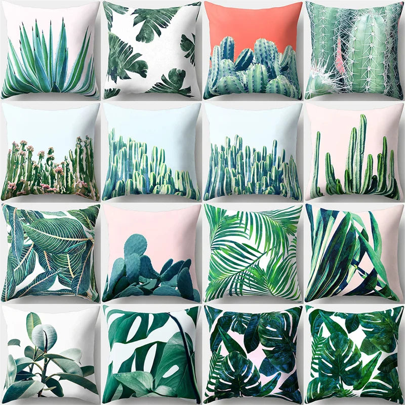 Tropical Cactus Leaves Pillowcase - Afralia™ Home Decor Sofa Cushion Cover