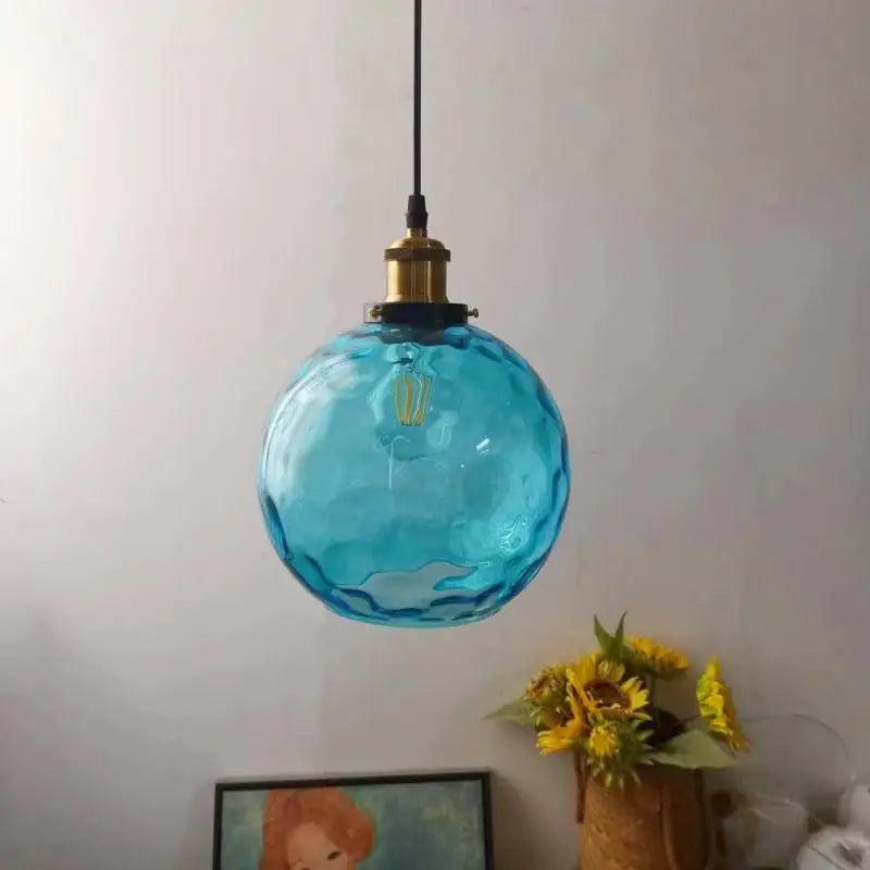 Afralia™ Loft Blue Glass Pendant Light LED E27 Nordic Hanging Lamp - 3 Sizes