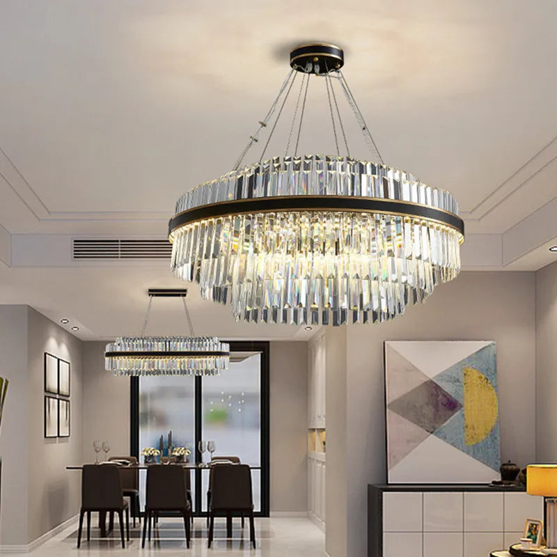 Afralia™ Luxury Circular Crystal LED Pendant Lights for Modern Living & Dining Rooms