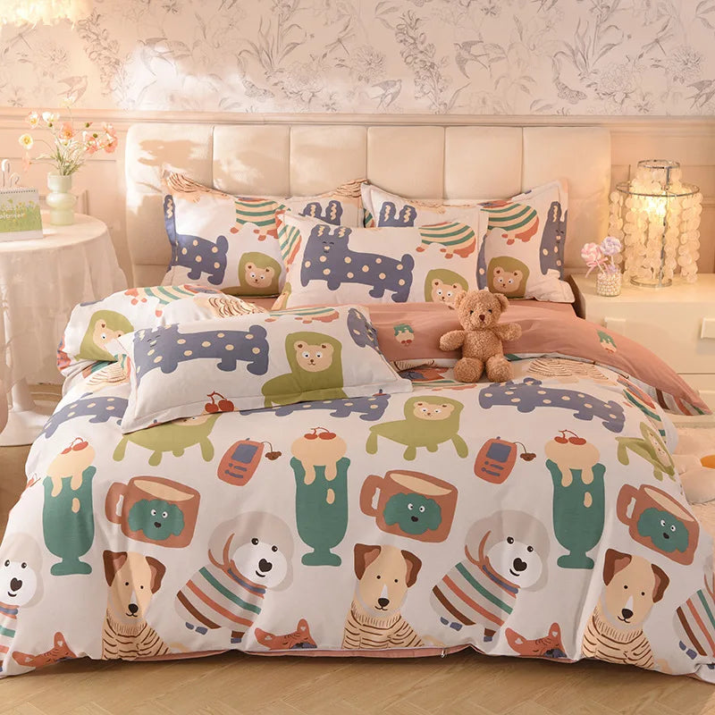 Afralia™ Flower Print Cotton Bedding Set: Warm & Cozy for Autumn/Winter comfort.