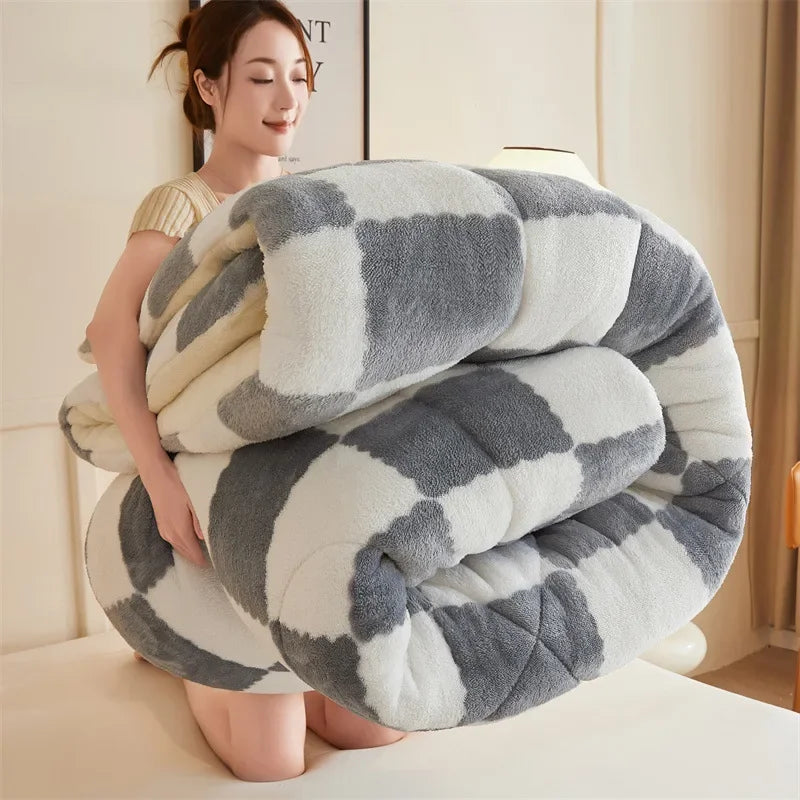 Afralia™ Winter Checkerboard Duvet Blanket: Super Thick, Warm & Weighted for Fluffy Comfort.