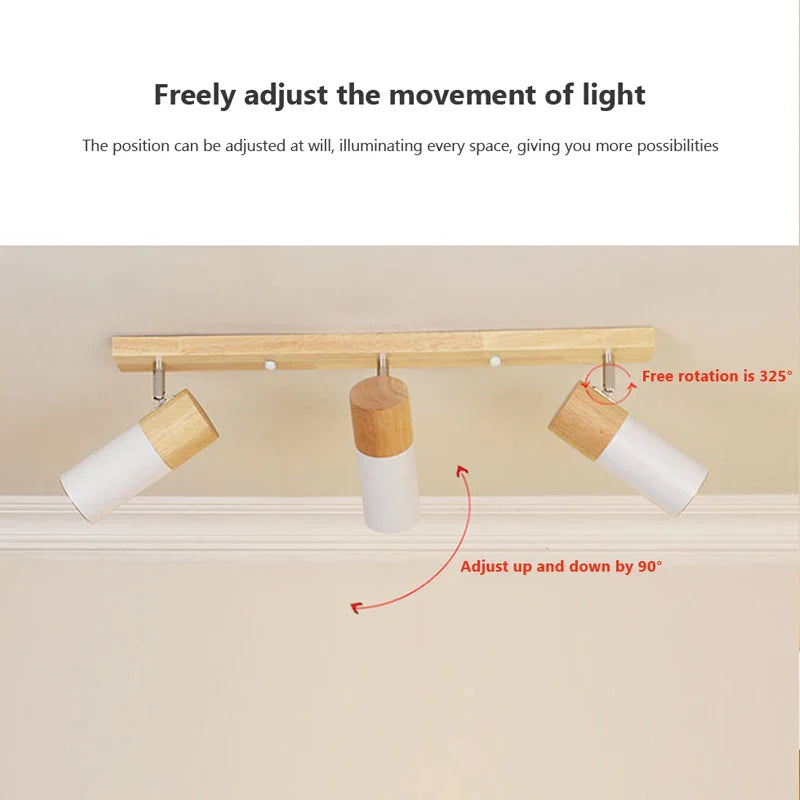 Afralia™ Wooden Ceiling Light with 3 Rotatable Spotlights