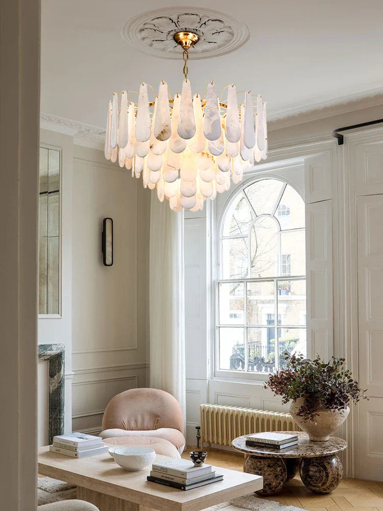 Afralia™ Marble Gold Chrome LED Chandelier | Dimmable Hanging Lamp for Living Room