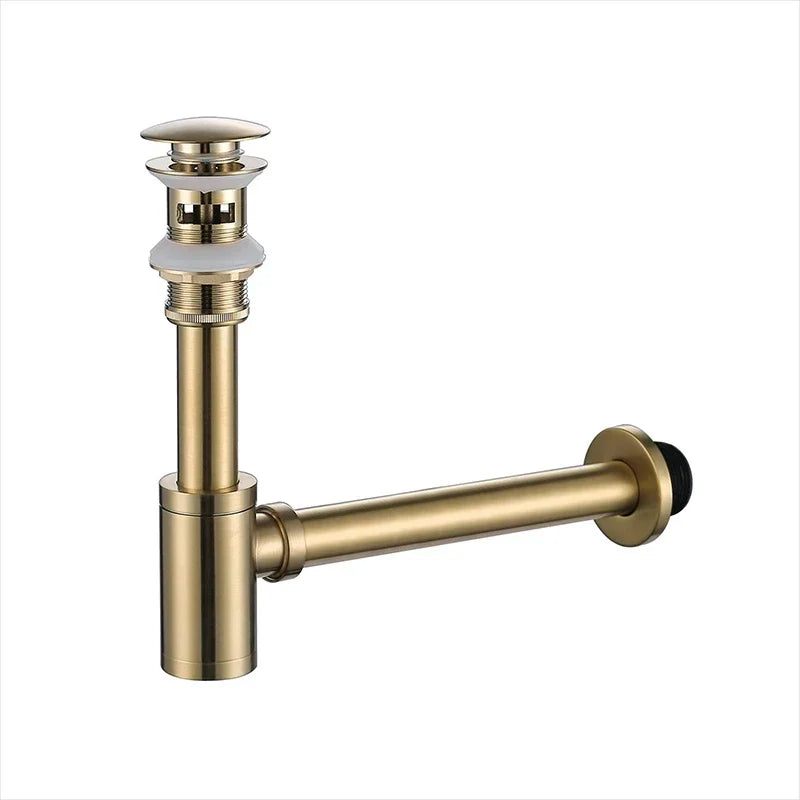 Afralia™ Brass Round Siphon P-Trap Set with Pop-Up Drainer Gun Grey