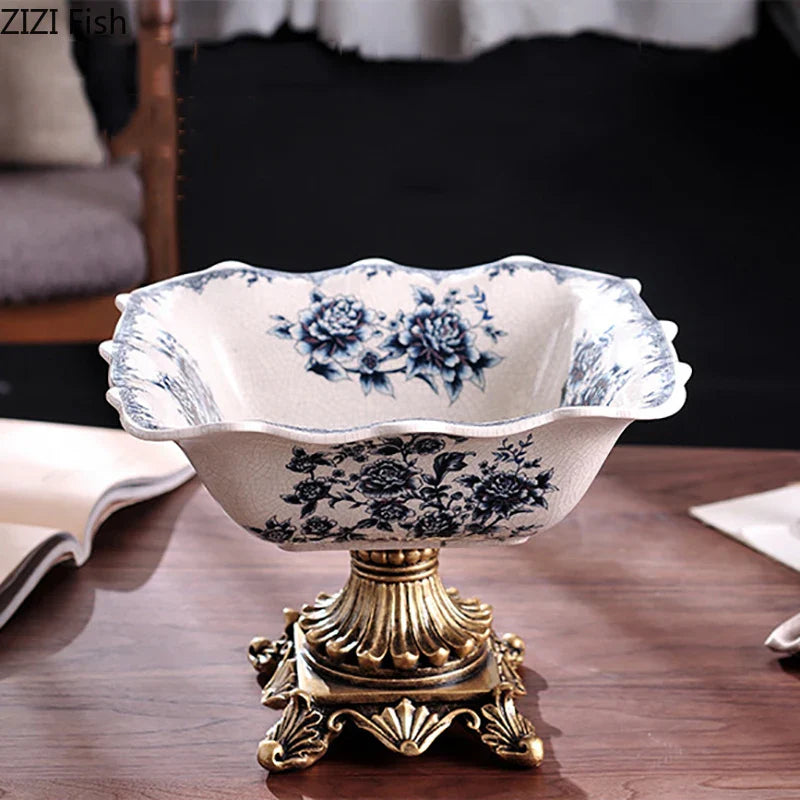 Afralia™ Classical Flower Pattern High-Footed Fruit Bowl Tray