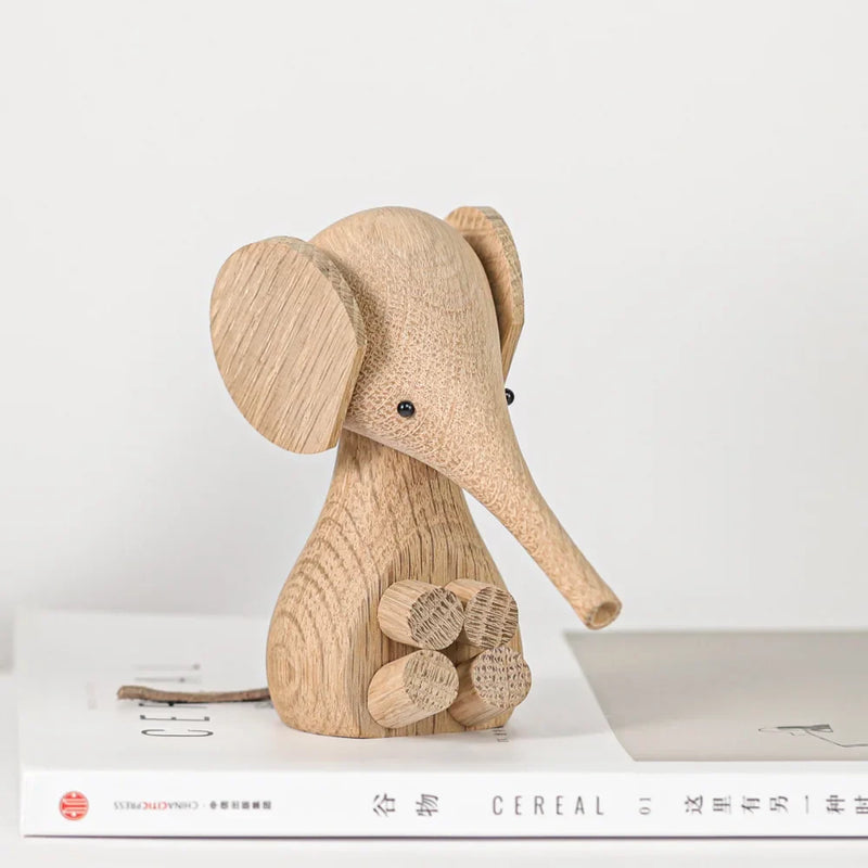 Solid Oak Wood Elephant Calf Figurines by Afralia™: Miniature Animals for Children's Room Decor