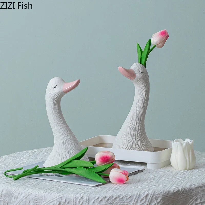 Afralia™ Swan Ceramic Vase: Elegant Desk Decor, Floral Arrangement, Room Aesthetic