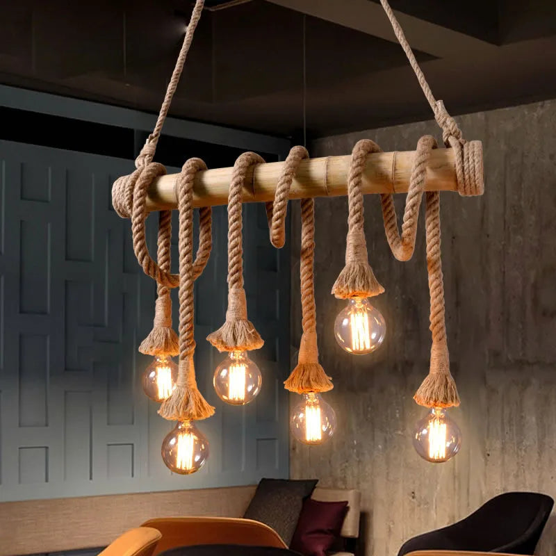 Afralia™ Bamboo Hemp Rope Pendant Lights | Retro Restaurant Bar Decor Hanging Lamps