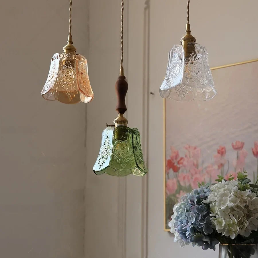 Afralia™ Nordic LED Pendant Light Fixture Wood Walnut Glass Indoor Lamp