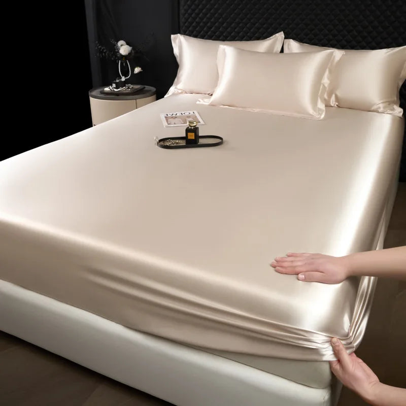 Afralia™ 100% Mulberry Silk Fitted Sheet Set with Pillowcase - Luxury Solid Color Silk Bed Linen