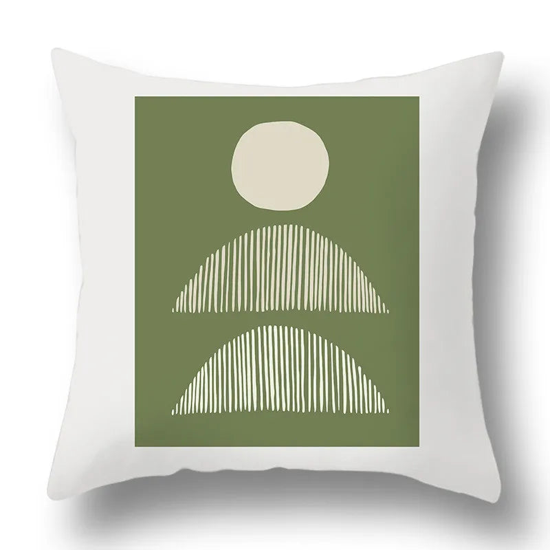 Afralia™ Green Plants Geometric Print Pillow Cover - Home Sofa Cushion Cover