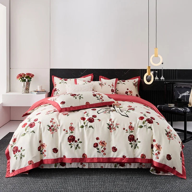 Afralia™ Egyptian Cotton Bedding Set Queen King Ru Double Size Print Bed Linens