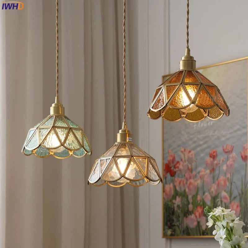 Afralia™ Nordic LED Pendant Light Glass Kitchen Dining Room Copper Hanging Lamp