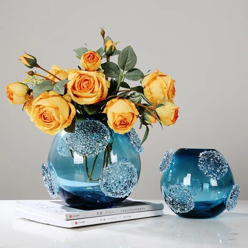 Blue Glass Vase with Medusa Embossed Design | Afralia™ Home Decor Vase