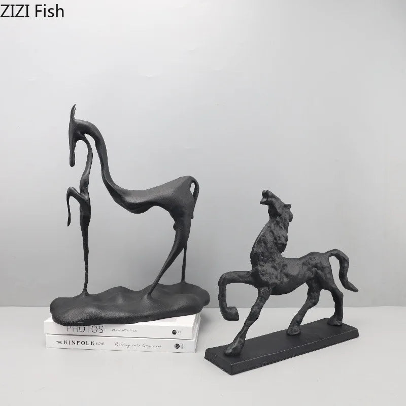 Afralia™ Cast Iron Horse Sculpture Modern Desk Decor Minimalist Room Artistic Craft Figurine