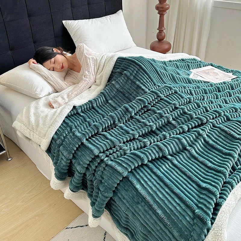 Afralia™ Cozy Lamb Wool Plush Blanket for Adults: Soft, Thickened, Multi-Use Ribbed Shawl