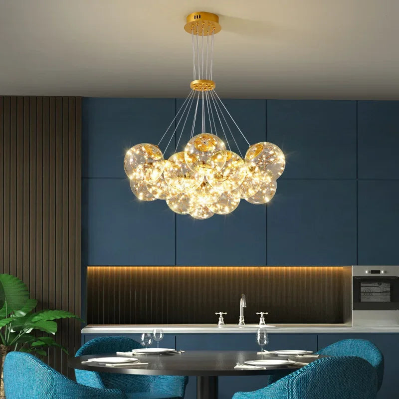 Afralia™ Nordic Amber Glass Chandelier for Living Room Bedroom Decor