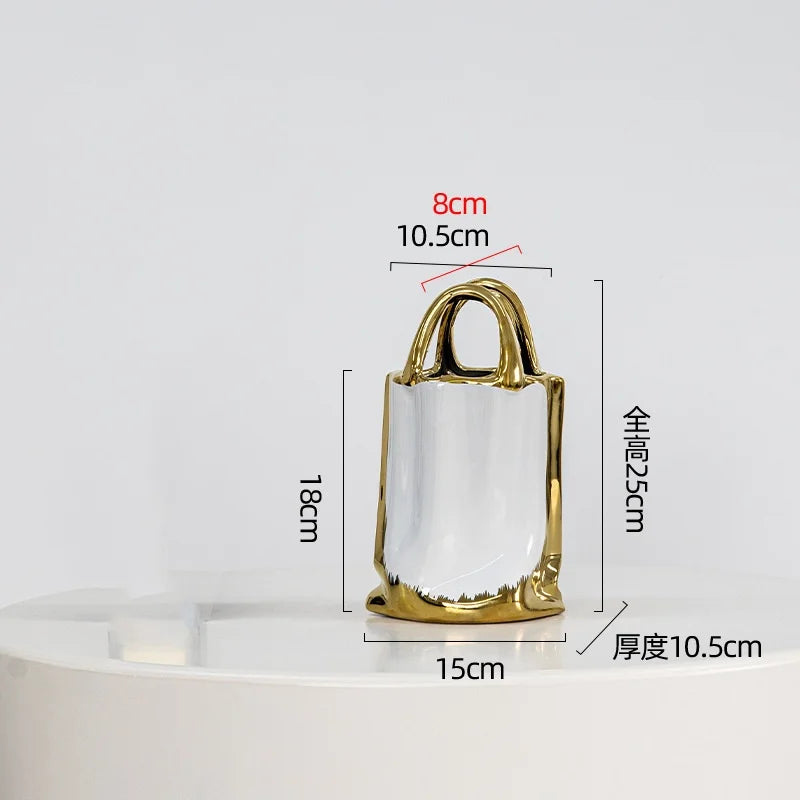 Afralia™ Gold Handbag Vase: Creative Ceramic Floral Arrangement Terrarium Home Decor