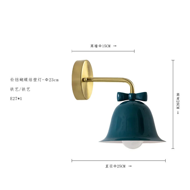 Afralia™ Bowknot Bell Wall Lamp E27 LED Glass Bedroom Kitchen Island Kids/Princess Room