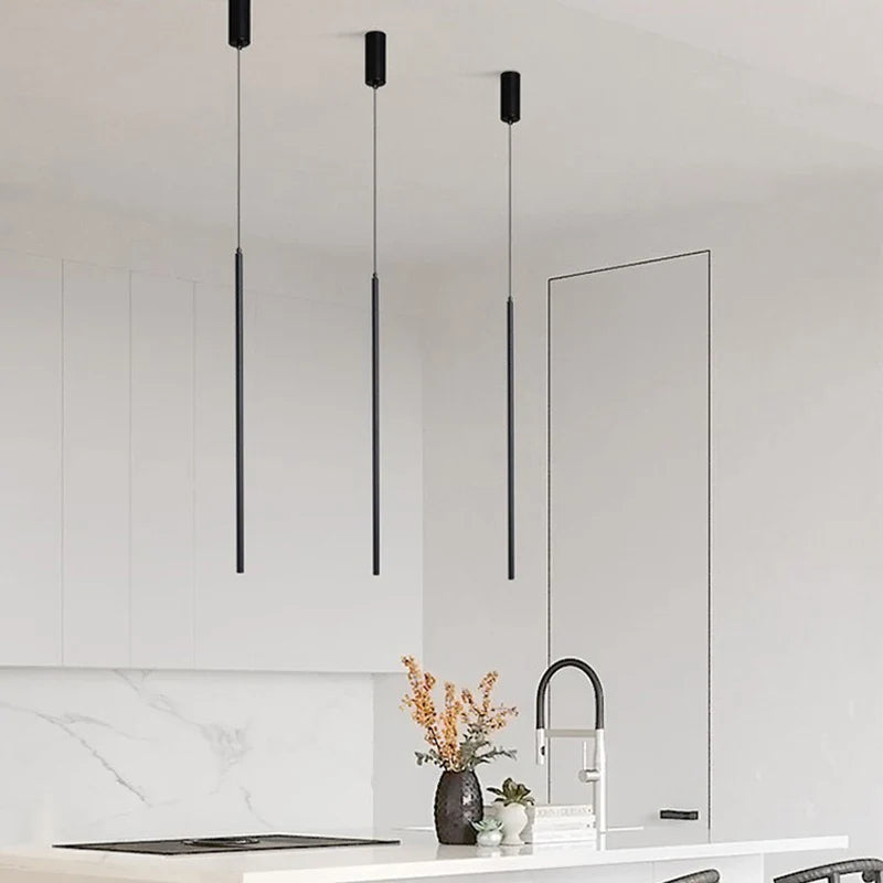 Afralia™ Black Slim 50cm 60cm LED Pendant Lamp for Restaurant Bar, Nordic Minimalist Style