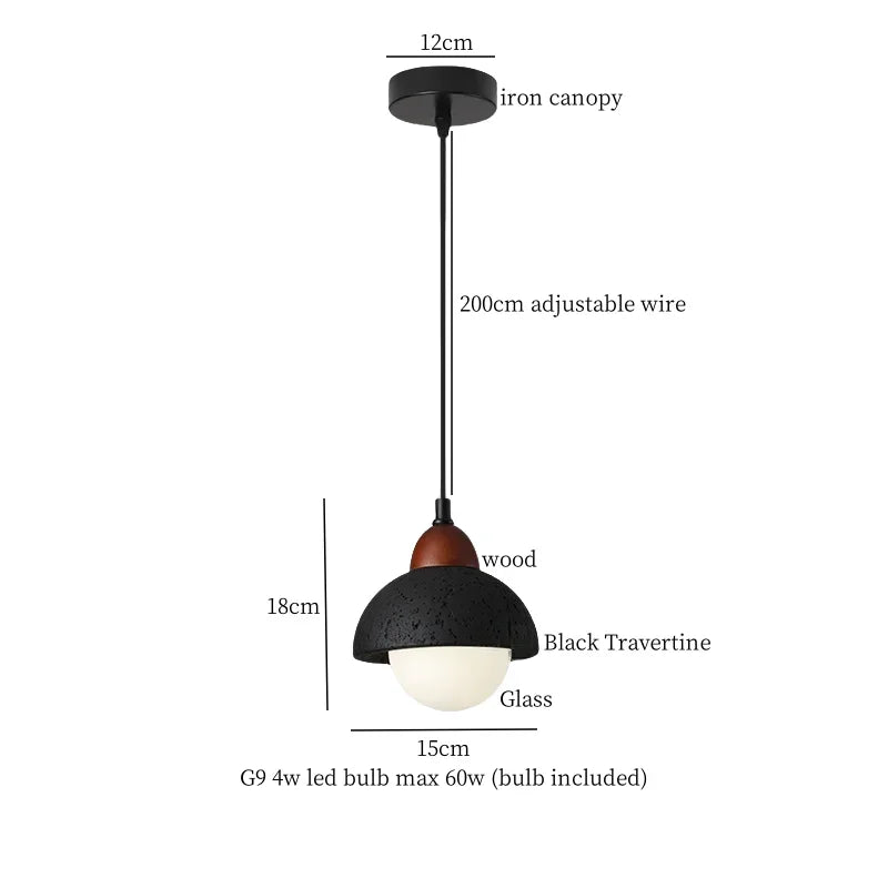 Afralia™ LED Pendant Lights Black Travertine Table Hanging Lamp for Bedroom Living Dining Room