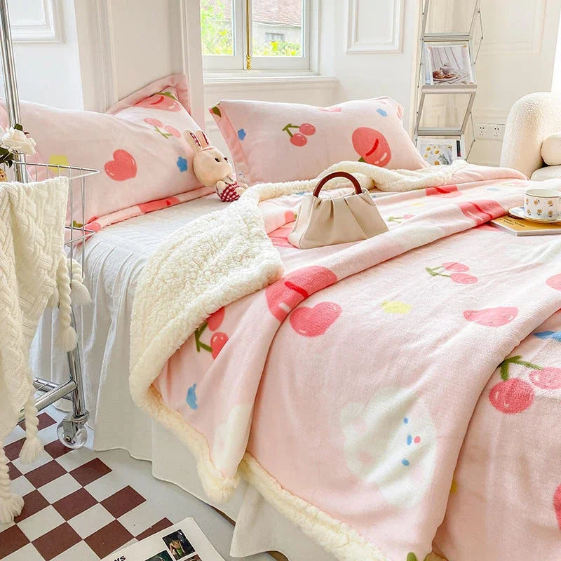 Afralia™ Cartoon Print Cozy Blanket - Milk Velvet & Cashmere - Winter/Spring Duvet Cover
