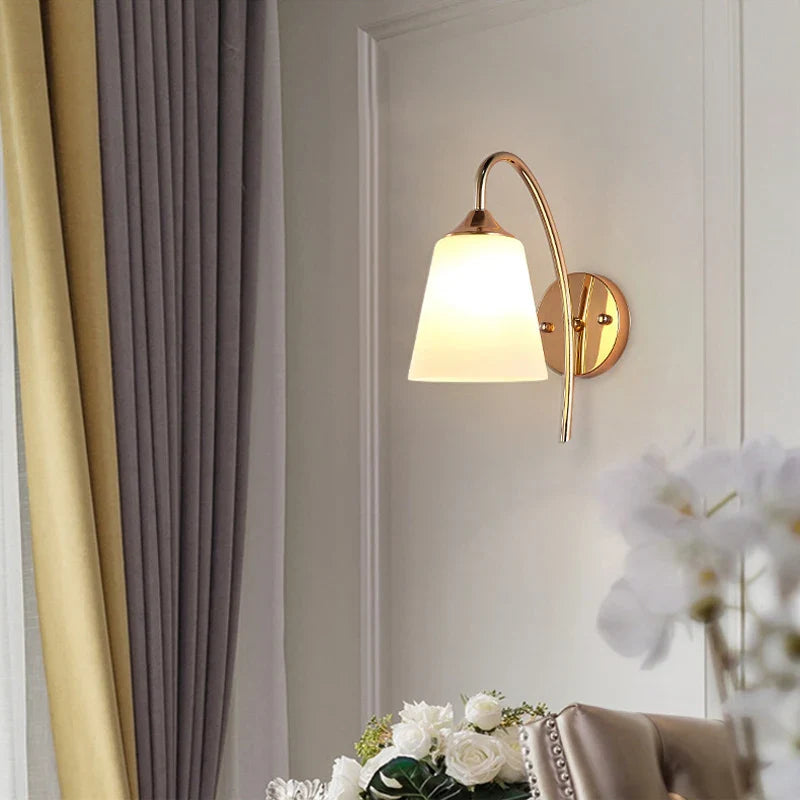 Afralia™ Gold Glass Wall Lamp Bedroom Sconce for Hotel Living Room Aisle Staircase