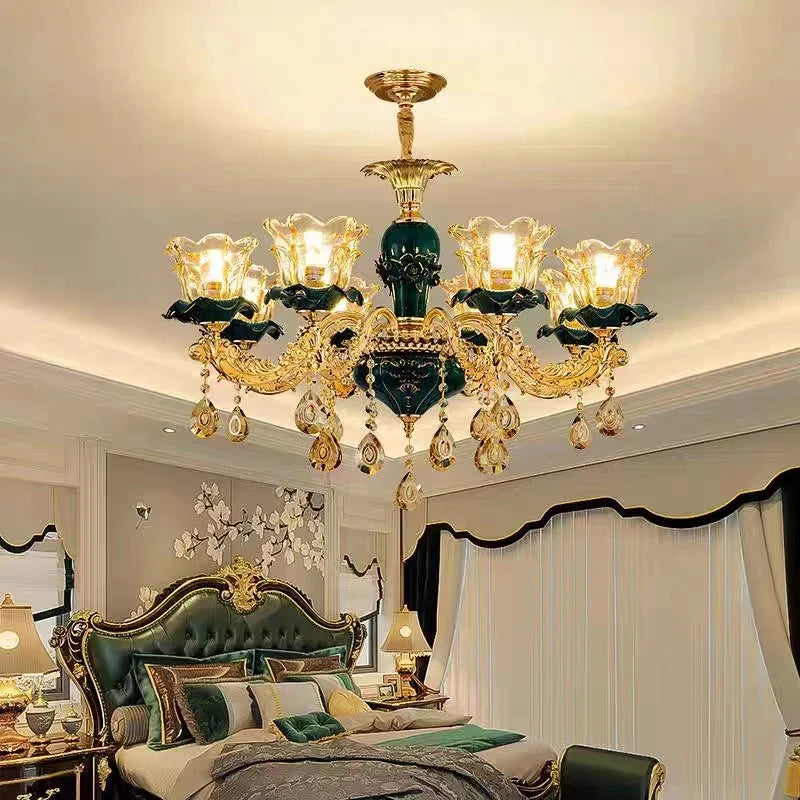 Afralia™ Champagne Crystal Chandelier: Luxurious Living Room Bedroom Pendant Lamp