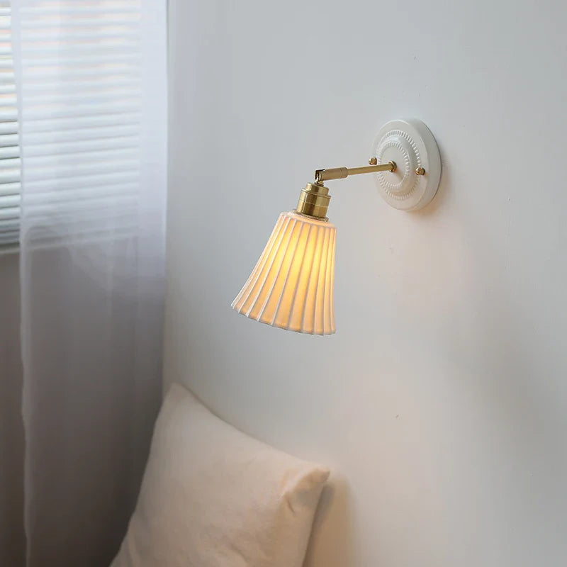 Afralia™ Pleats Ceramic LED Wall Light Bedroom Bathroom Mirror Bedside Lamp Copper