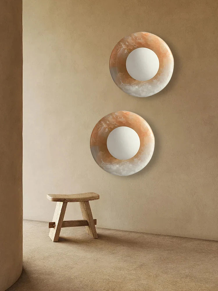 Afralia™ Round White Jade Stone Wall Sconce Lamps | Vintage Marble Wall Lights