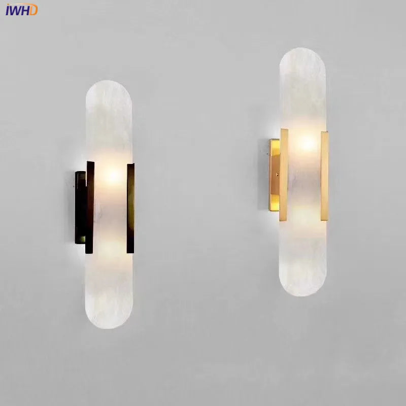Afralia™ Nordic Copper Wall Sconce with Marble Lampshade LED Indoor Stair Light