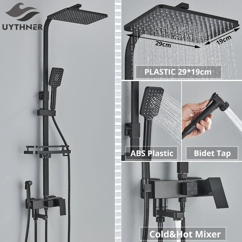 Afralia™ Rainfall Shower Faucet Set Wall Mounted Bath Mixer Tap System With Bidet Taps
