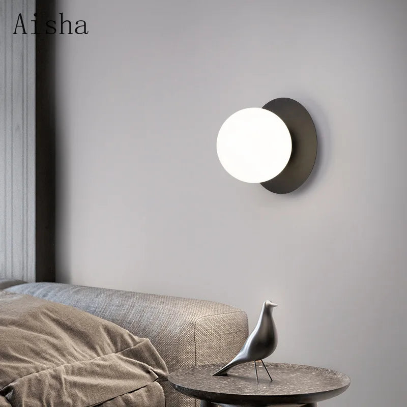 Nordic Gold Glass Ball Wall Sconce by Afralia™ for Living Room Background Wall