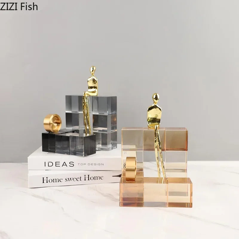 Afralia™ Golden Thinker Crystal Base Sculpture for Modern Desk Decor